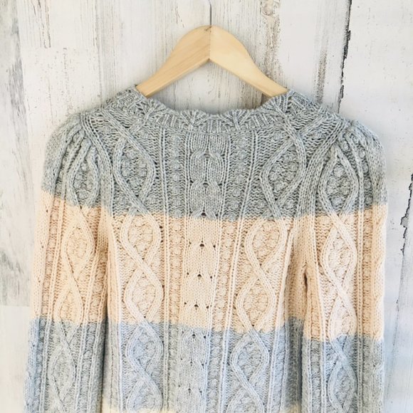 La Vie Rebecca Taylor Cable Knit Sweater Wool Cotton Blend Striped - Picture 11 of 12